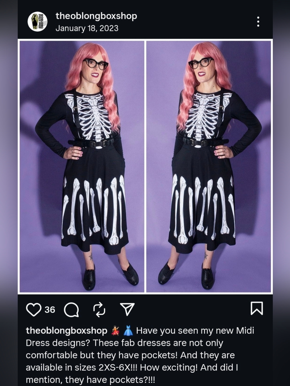 The Oblong Box Shop Skeleton Print Long Sleeve Midi Dress - Picture 7 of 8